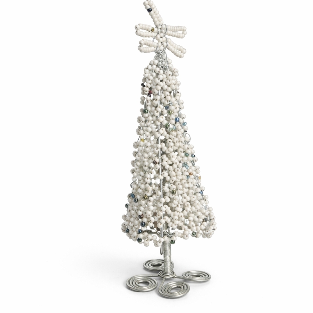 Handcrafted White Beaded Christmas Tree | Rustic Farmhouse Holiday Accent